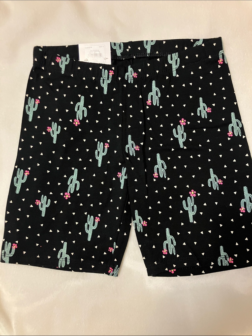NWT Girls 12 SO Black Bike Shorts with Mint Cactus and Pink Accents